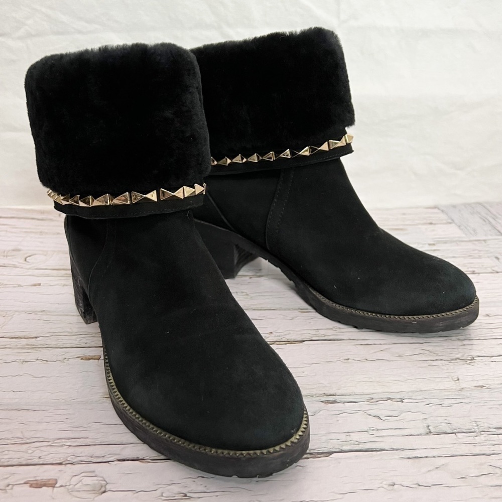 LINEA ROSA Faux Fur Studded Fold Down Ankle Boots